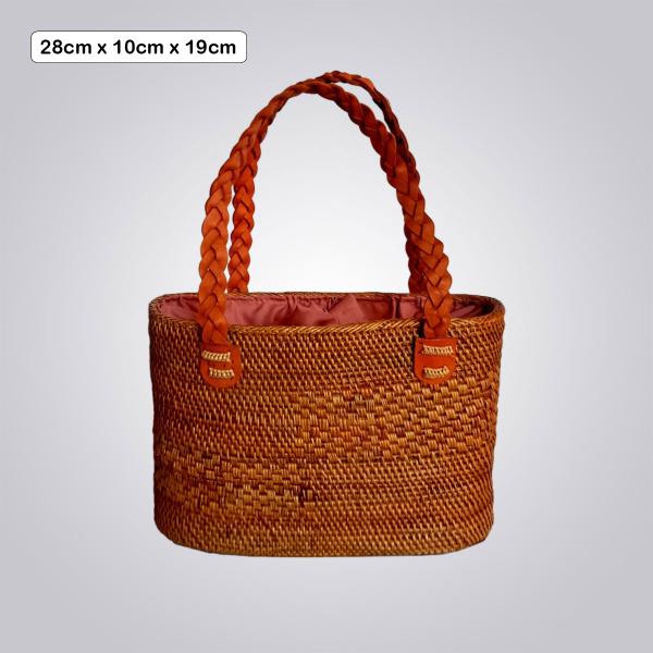 Handwoven Ketak Shoulder Bag – Oval Basket Style with Braided Long Handles